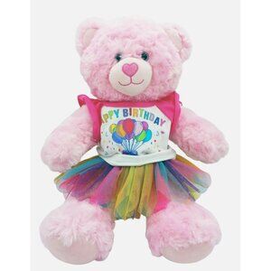 Happy Birthday Build a Bear Pink Stuffed Plush Rainbow Skirt T Shirt 16 Inch